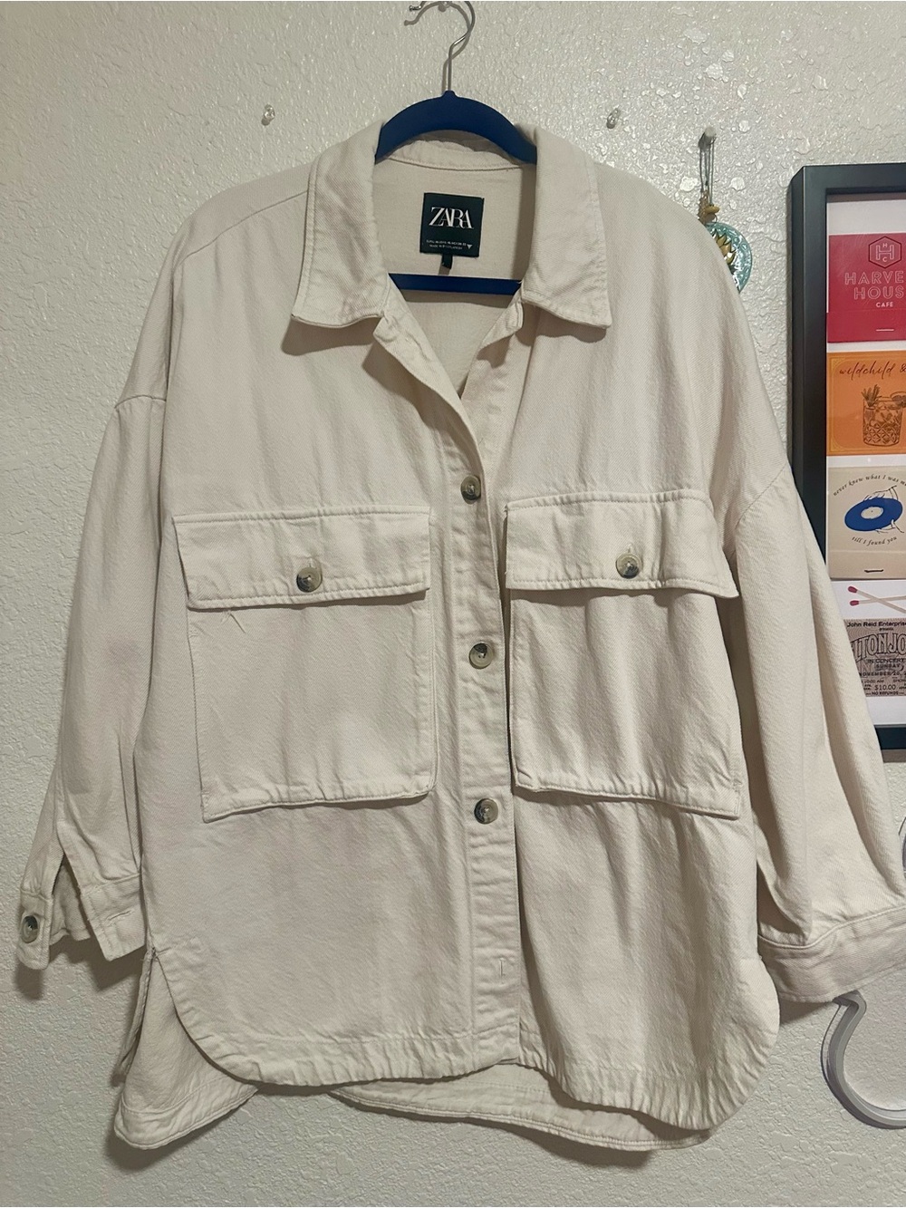 ZARA Light Cream Utility Shacket with Front Pockets